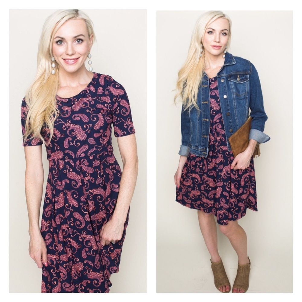 Amelia James Pleated Dress Navy Paisley Medium